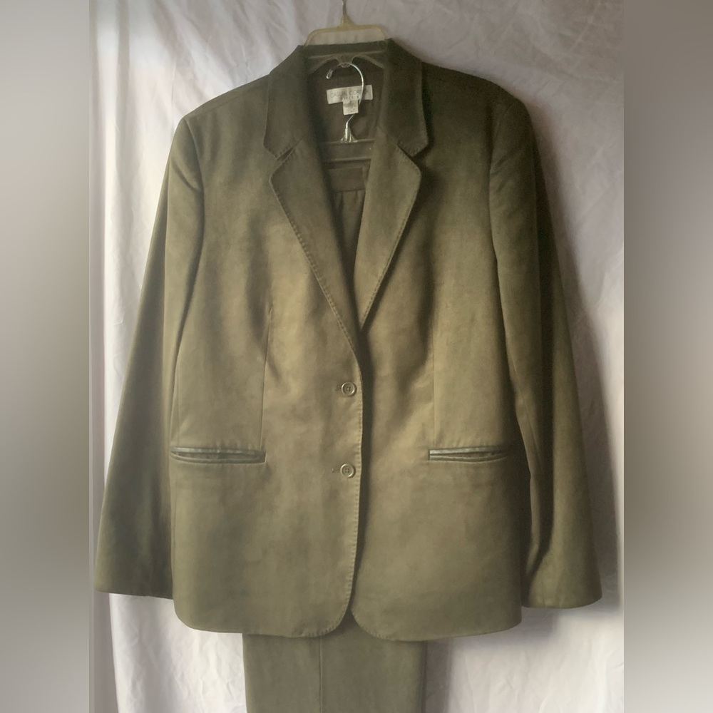 Casual Corner - Suede Suit - Olive Green - Leather/Suede